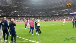 شادی بازیکنان بارسلونا بعد پیروزی در ال کلاسیکو