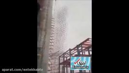 ریختن داربست های یک ساختمان در تهران بر اثر وزش تندباد