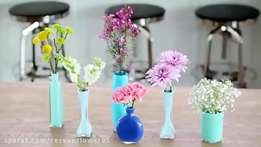 با شیشه های دور ریختنی گلدان رومیزی شیک خوشگل بسازید