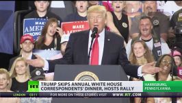 Trump skips annual White House dinner with media hosts 100 day rally in Pennsyl