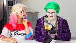 Suicide Squad Harley Quinn vs Joker Cereal Challenge DC Villains. DisneyToysFan