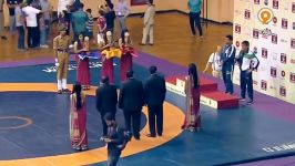 اهدای جام قهرمانی تیم ملی ایران در کشتی آزاد آسیا