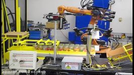 Kuka robot boxing jars and stacking boxes on pallets