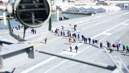 Massive Helicopters Landing as Trump Arrives on New US Aircraft Carrier V 22 OspreySH 3 Sea King