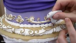 تزیین کیک عروسی فوندانت خامه www.soorban.ir