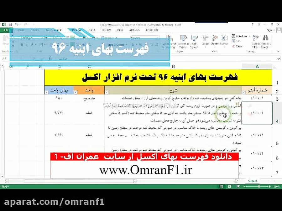 دانلود فایل اکسل فهرست بهای 96 رشته ها