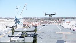 Massive Helicopters Landing as Trump Arrives on New US Aircraft Carrier V 22 Os