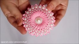 DIY Ribbon flower with beads grosgrain flowers with beads tutorial