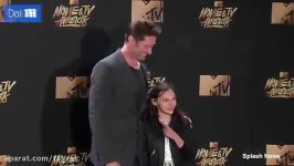 Hugh Jackman embraces Dafne Keen as pair win Best Duo award