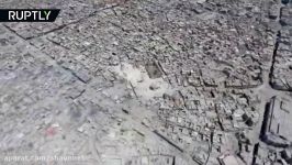 Aerial view of Mosuls devastated Old City and ruins of Great Mosque of al