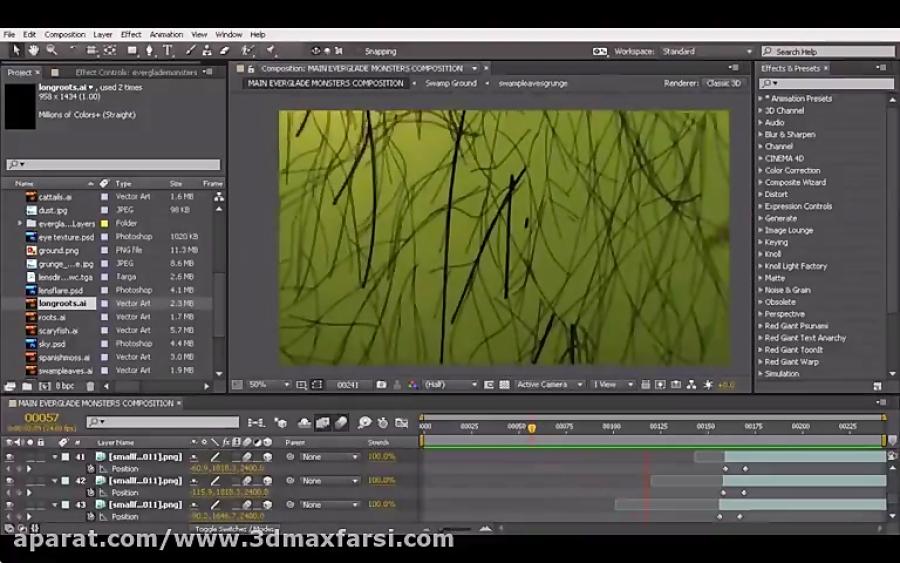 آموزش افترافکت قرار دادن ریشه درخت ها در فضای سه بعدی After Effects 3D space