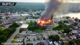 Massive fire tears through old mill in US more than 100 firefighters battle flames AERIAL VIDEO