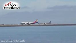 فیلم لحظه دیدنی فرود همزمان ۲ هواپیما در فرودگاه