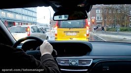 Mercedes S350 BlueTec driven through town in the rain