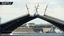 Never before Saint Petersburgs bridges lift in daylight for Navy Day rehearsals