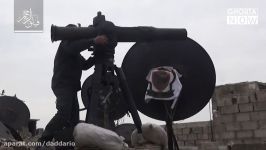 انهدام تانک ارتش سوریه در غوطه شرقی موشک ضد تانک تاو