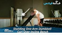 Standing One Arm Dumbbell Curl Over Incline Bench Exercise Guide and Video new