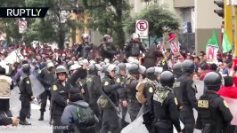 Protest of teachers in Peru Police use tear gas