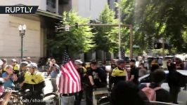 RAW Counter protesters scuffle with police at right wing rally in Portland USA