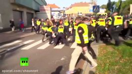 Neo Nazis anti fascist activists clash with police during far right march in Sweden