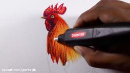 طراحی حرفه ای خروس مداد رنگی  پارس آتیک