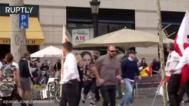 Barcelona clashes Chairs fly as protesters face off on national day