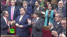 RAW Moment Catalan parliament declares independence from Spain crowds cheering