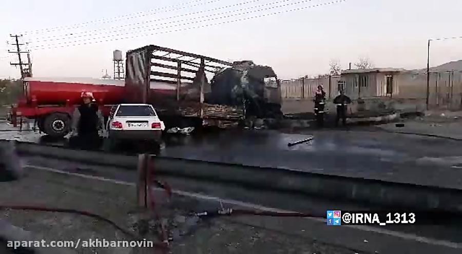 یک کشته وهفت مصدوم درتصادف کامیون ایسوزو تریلر سوخت