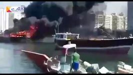 آتش سوزی لنج ایرانی در بندر شارجه امارات
