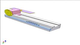 Gear rack drive for linear motion and interrupted 180 deg. turn