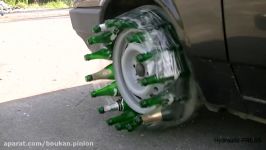 Glass bottles or tires on the car