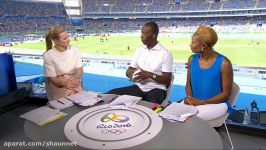 Gabby Logan Struggling with Split Skirt at the Olympics