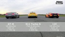 کلیپ Nissan GT R Vs Porsche 911 Turbo S Vs McLaren MP4 12