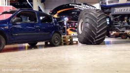 Monster Truck crushes small car in American Car Show 2016.