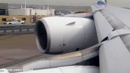 Amazing engines view SAA A340 600 taking off from JFK to Johannesburg