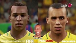 مقایسه چهره بازیکنان تیم ملی برزیل در fifa18 pes18