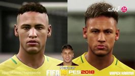 مقایسه چهره بازیکنان تیم ملی برزیل در fifa18 pes18