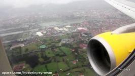 Airbus a320 FULL thrust reverse on a wet runway Bilbao Airport Spain