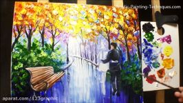 نقاشی رنگ اکریلیک قدم زدن عاشقانه در پارک