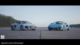 Audi R8 V10 Plus vs McLaren 570S Spider drag race  British vs German supercar power battle