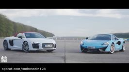 Audi R8 V10 Plus vs McLaren 570S Spider drag race  British vs German supercar power battle