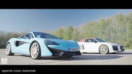 Audi R8 V10 Plus vs McLaren 570S Spider drag race  British vs German supercar power battle