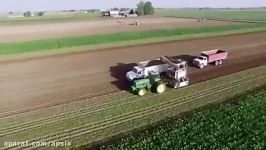 Drone flight footage of sugar beet harvest