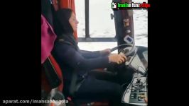 رانندگی یک دختر اتوبوس اردبیل اصفهان در گردنه برفی حیران