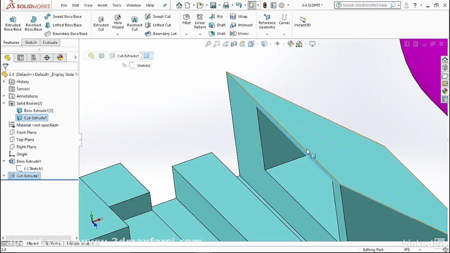 اکسترود کات فیچر سالیدورک solidworks Extruded Cut featu