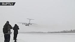 نشست برخاست هواپیماهای نیروی هوایی روسیه در برف سنگین
