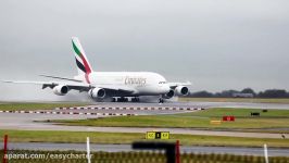 Emirates Airbus a380 SuperJumbo Landing at a Wet rwy at Manchester Full HD1080p