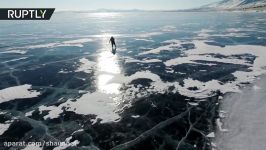 RAW 76yo Russian grandma mutes on Lake Baikal by ice skates