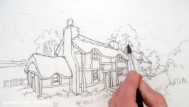 How to Draw a Cottage House in Two Point Perspective Colour Wash