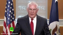 Fmr secretary of state Rex Tillerson makes a statement from the State Department